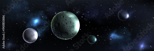 Space galaxy background with realistic planets