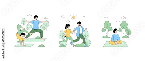 Outdoor Exercise and Yoga Vector Illustration