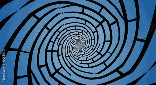Circular maze with blue gradient and black lines
