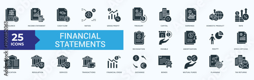 Financial Statement  Icon Pack Illustration Vector Glyph Style