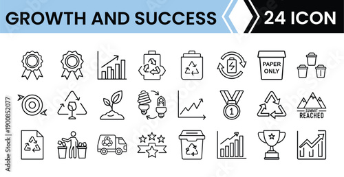 Success & Growth Outline Icon Set in Line Art Style for Career, Finance, Business Development, and Digital Interface Design