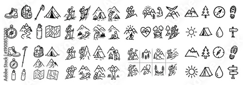 Outdoor adventure and hiking icons collection