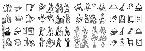 Hospitality and service icons in black and white