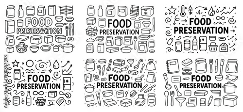 Food preservation icons and tools collection
