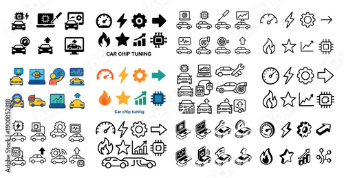 Car chip tuning icons collection