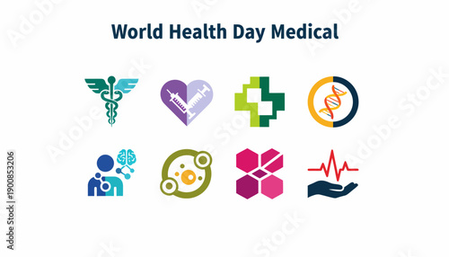 World Health Day Medical Icons: Healthcare, Science, and Medicine Symbols