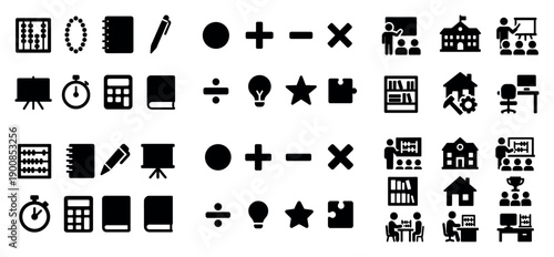 Black and white education icons set
