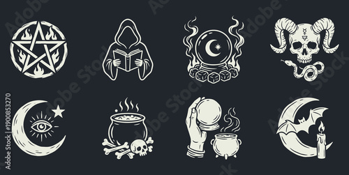 Occult Vector Icon Set: Vintage Witchcraft, Mystical Symbols, and Esoteric Graphic Designs
