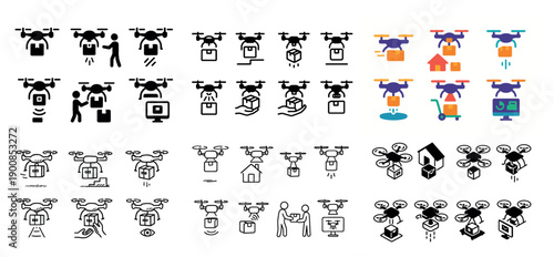 Drone delivery icons in various styles