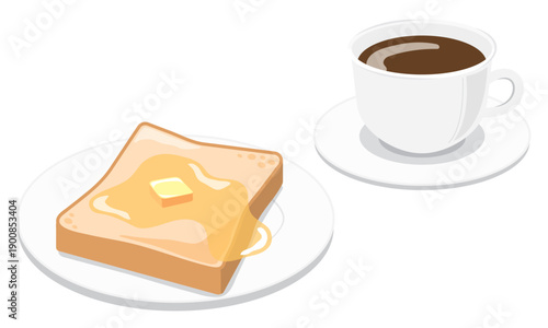 蜂蜜バタートーストとコーヒーの朝食セット