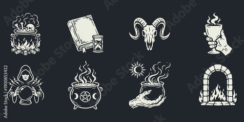 Witchcraft and Occult Icons Vector Set - Dark Magic, Alchemy, and Pagan Symbols Collection