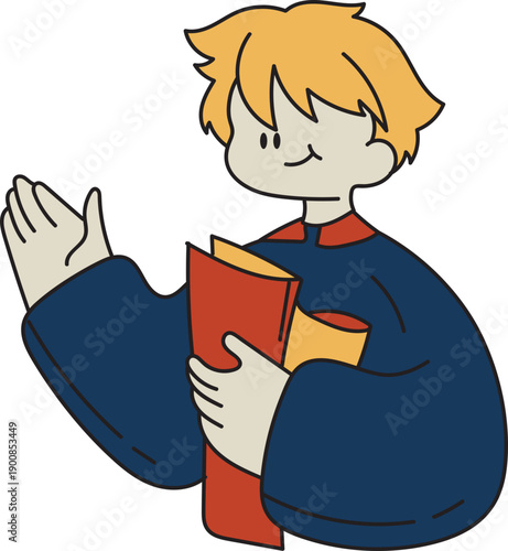 Friendly student holding books in classroom setting