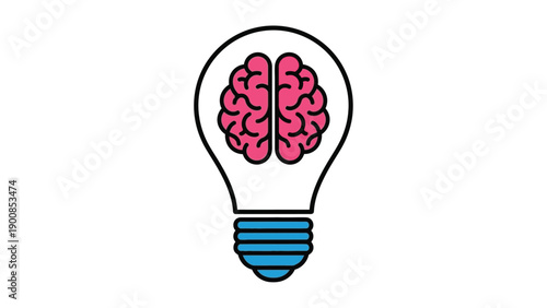 Bright idea concept illustrated by a human brain inside a lightbulb icon