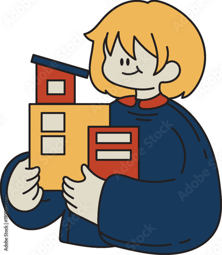 Happy child holding miniature house with love and care