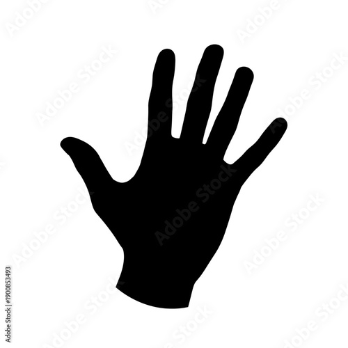 Black Silhouette of a Human Hand with Fingers Spread Open on White Background