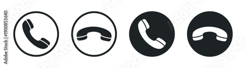 Phone call icons set, telephone handset symbols, contact communication buttons on transparent background