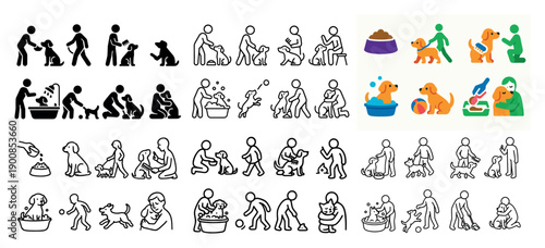 Dog care activities and pet icons