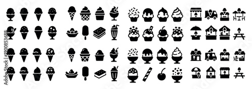 Black ice cream icons collection