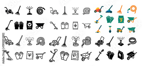 Garden tools icons collection set