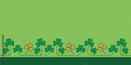 A serene illustration of shamrocks and flowers along the bottom edge on a light green background viewed from directly above