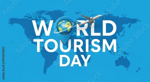 World Tourism Day Celebration Global Travel Airplane Flying Over Map