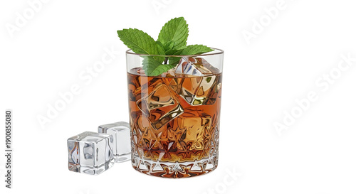 Iced Tea with Mint and Ice Cubes