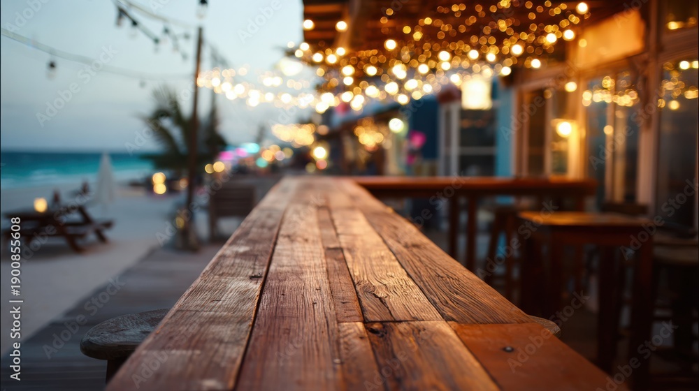 Obraz premium Beachfront bar background illustrating coastal leisure lifestyle.