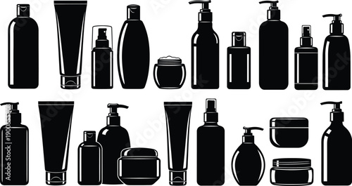 Skincare Container Icons Vector Black Silhouettes for Lotion and Cream