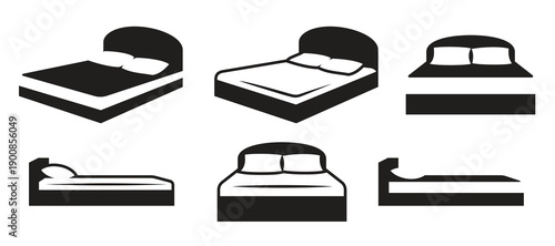 bed icons set black on a white background