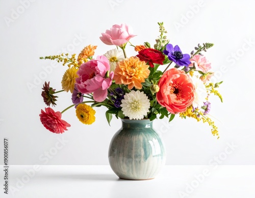 Wallpaper Mural Vibrant Floral Arrangement in Blue Ceramic Vase on White Surface Torontodigital.ca