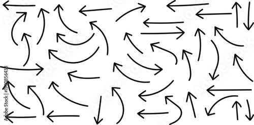 Collection of arrows pointing in various directions on a white background