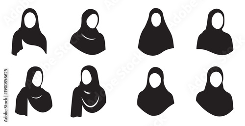 diverse collection of muslim hijab silhouettes representing