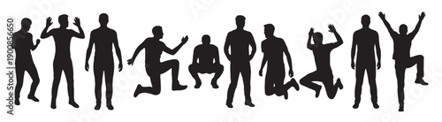 diverse male silhouettes action poses jumping running