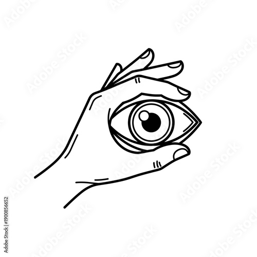 Hand holding an eye symbol, surreal, mystery, vision, awareness concept
