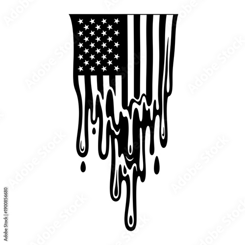 Melting American Flag Silhouette - Dripping Stars and Stripes Symbol