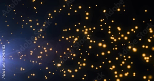 Left blue flare starting, golden lights appearing, glowing, drifting rightward, fading for ambiance