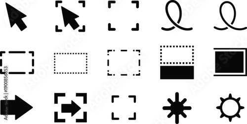 Interface cursor and selection icon set with arrows frames loops loading shapes and editing symbols vector illustrations isolated