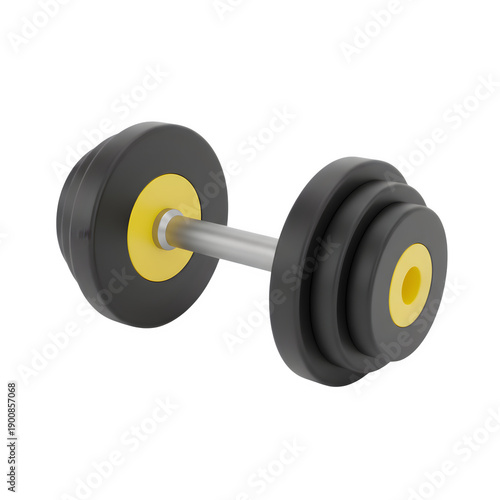 Black and yellow dumbbell isolated on transparent background.