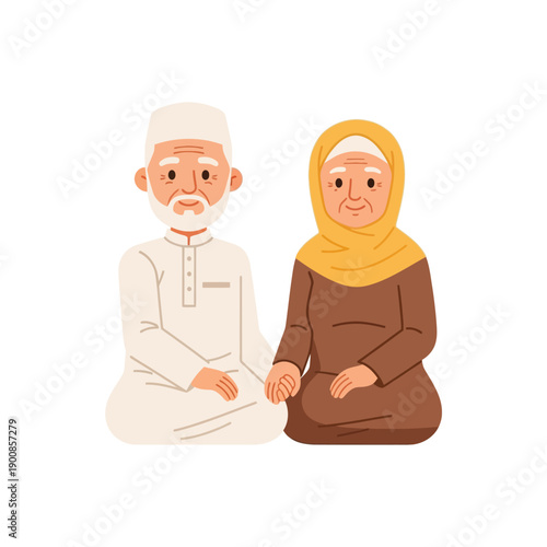 Elderly Muslim Couple Sitting Together.