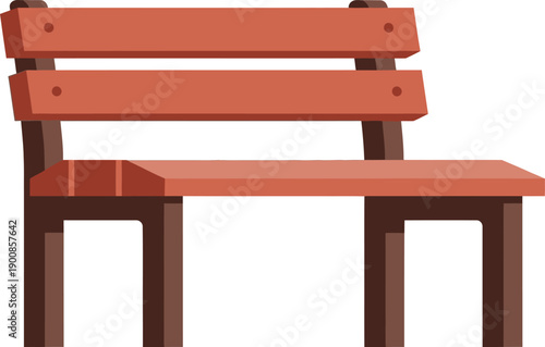 A wooden bench with a rustic design, perfect for relaxing in a park or garden setting. Vector