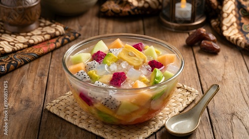 Es Sup Buah on Wooden Table Traditional Ramadan Iftar Dessert