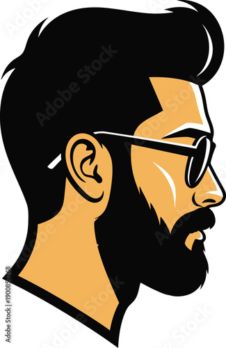 Man with stylish haircut, beard, and sunglasses in profile view Vector