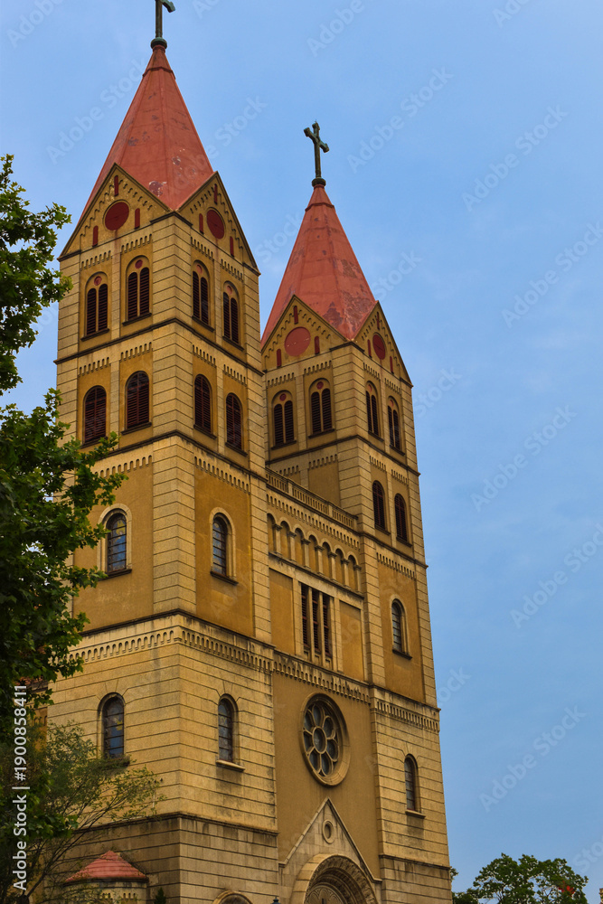 Fototapeta premium Vertical view of the St. Michael's Cathedral in Qingdao City