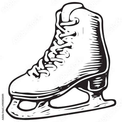 Vintage Figure Ice Skates Pair Hand Drawn Winter Sport Equipment Retro Engraved Illustration