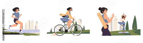 Active Lifestyle Outdoor Activities Vector Illustration