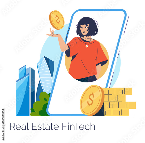 Real Estate FinTech and Digital Currency Exchange Illustration