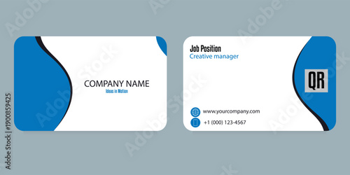 Double sided business card template. Blue visit card design