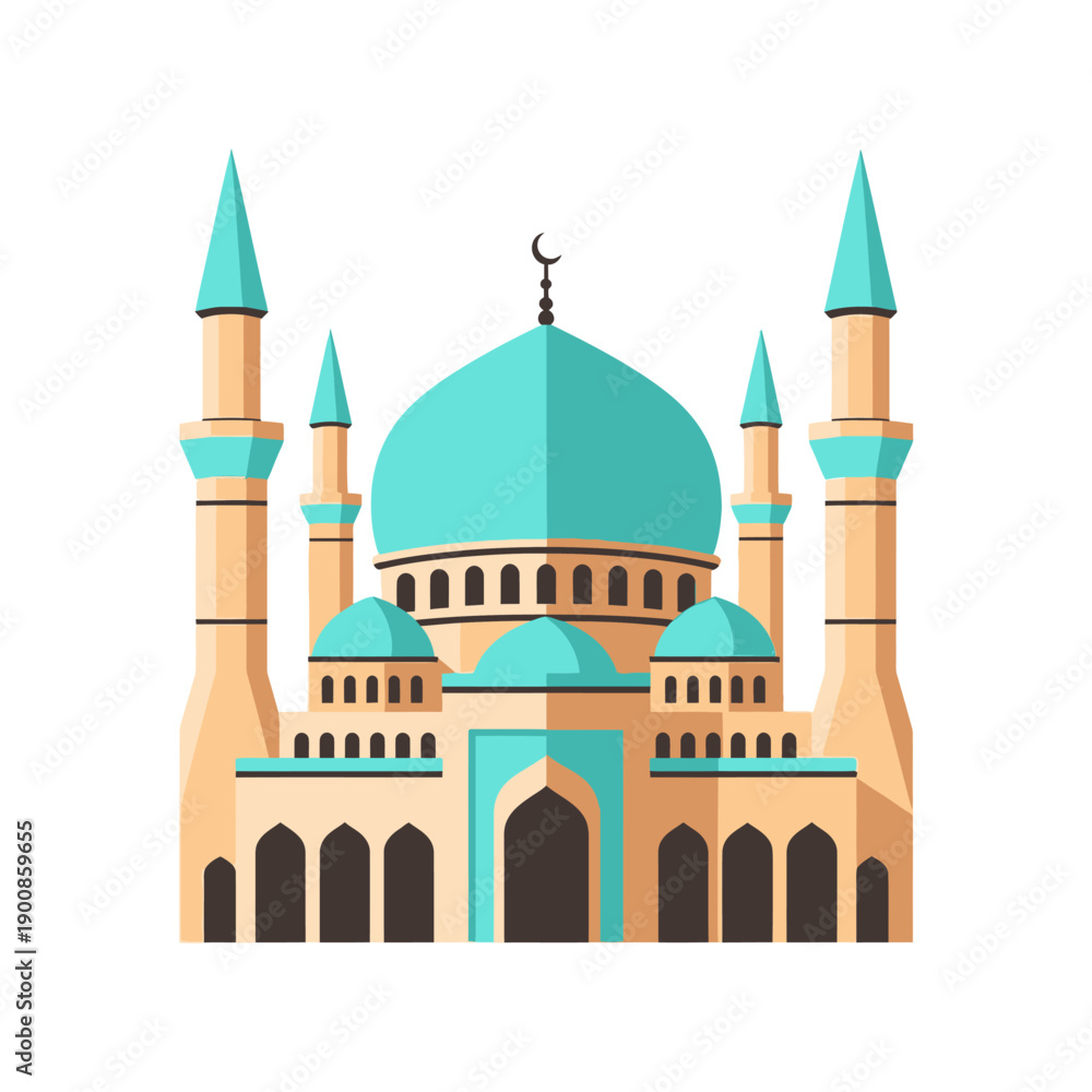 Fototapeta premium Mosque Building with Domes and Minarets.