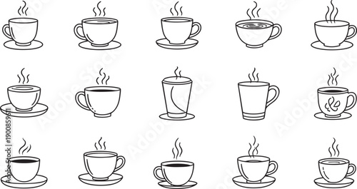 Minimalist Coffee Cup Line Art Icon Set for Cafe Branding