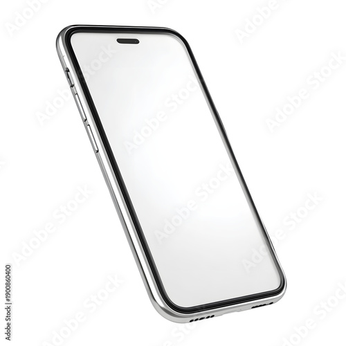 Modern smartphone with clear protective case and blank white screen tilted slightly to the right.